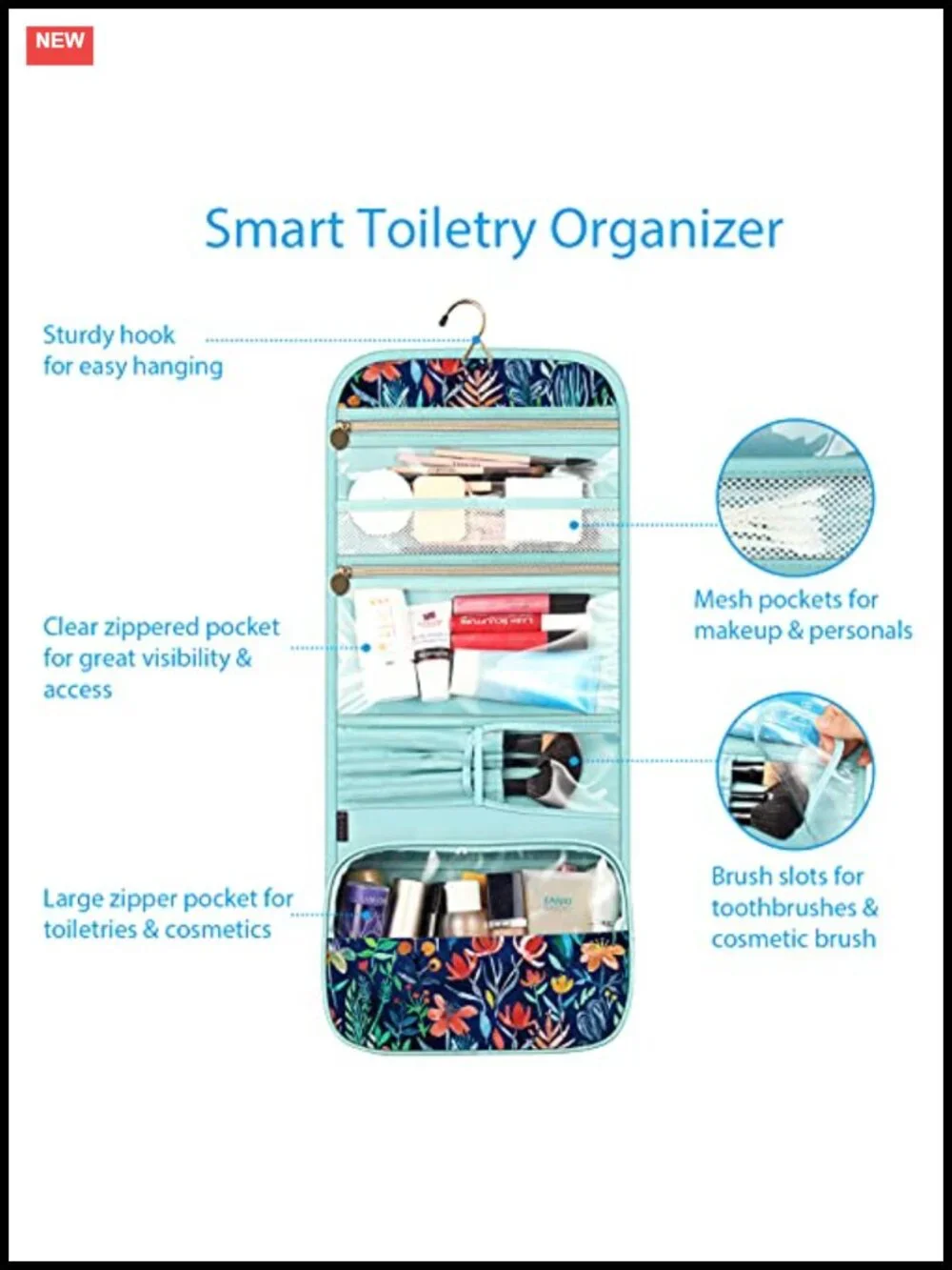 Hanging Toiletry Bag Travel Makeup Organizer Water Resistant Storage Pouch